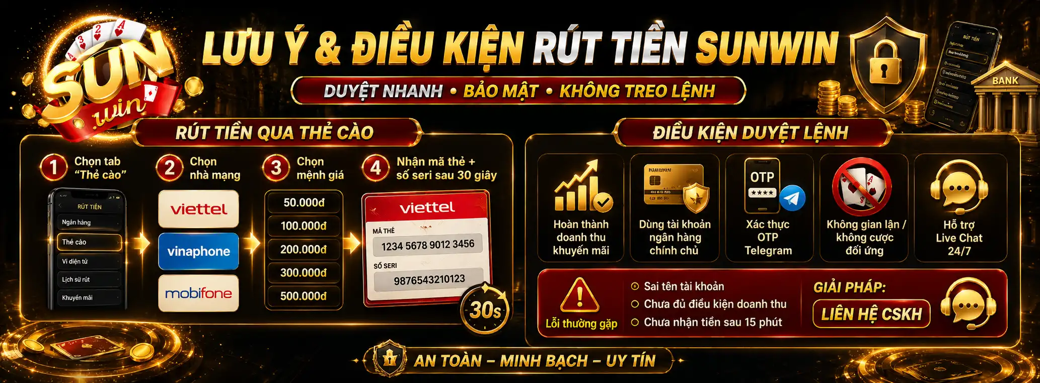 Hướng Dẫn Rút Tiền Sunwin An Toàn – Nhận Tiền Về Thẻ Sau 5 Phút 3 Những Điều Kiện Cốt Lõi Để Lệnh Rút Tiền Được Duyệt Ngay